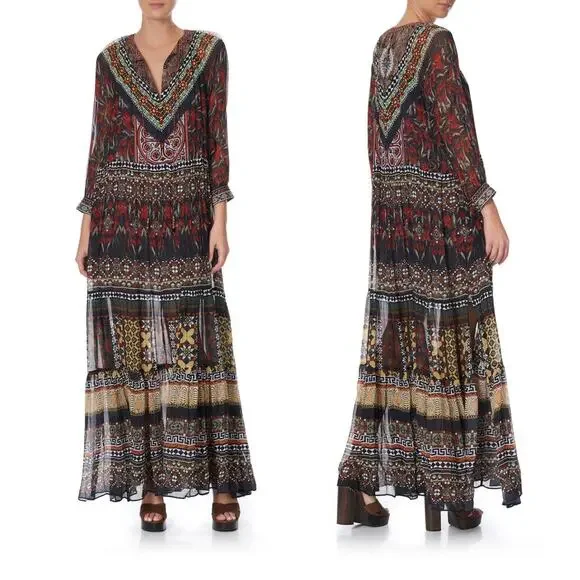 Camilla Long Gathered Panel Maxi Dress Paved In Paisley Size XS Preowned - Picture 3 of 16
